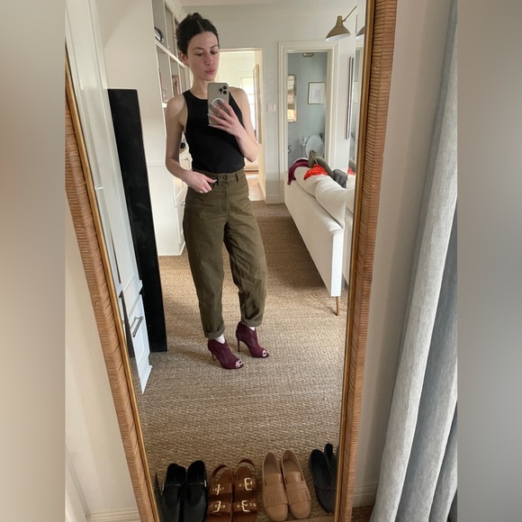 Zara Burgundy Red Perforated Suede Peep-Toe Booties Size 37 - Picture 7 of 11